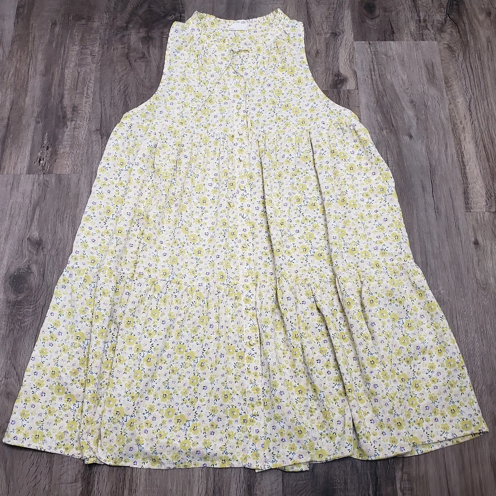 Storia Women's Medium Floral Sundress Loose‎ Flowy Ruffle Detail Sleeveless Tier